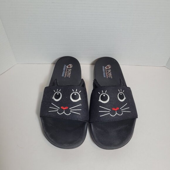Bobs By Skechers Black Cat Slides Sandals Plush Foam w/ Ears Size 10 - Picture 3 of 8